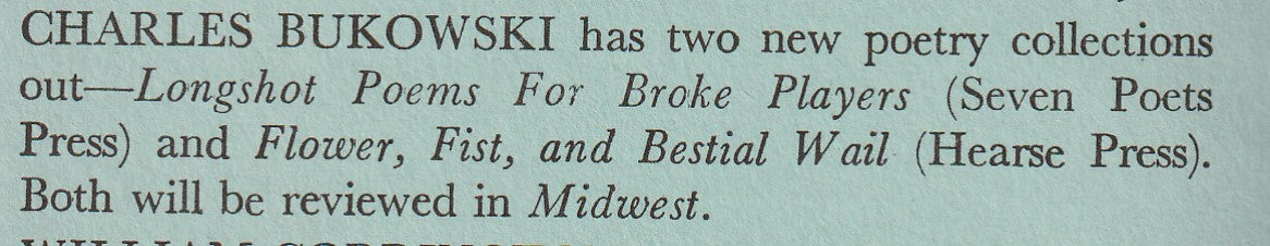 Midwest No. 2 -- One Uncollected Charles Bukowski Poem (1961)