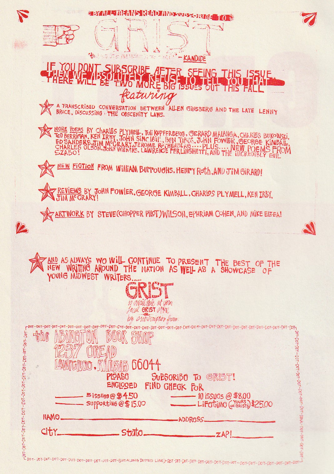 Grist No. 9 -- Two First Appearance Poems by Charles Bukowski Poem (1966)