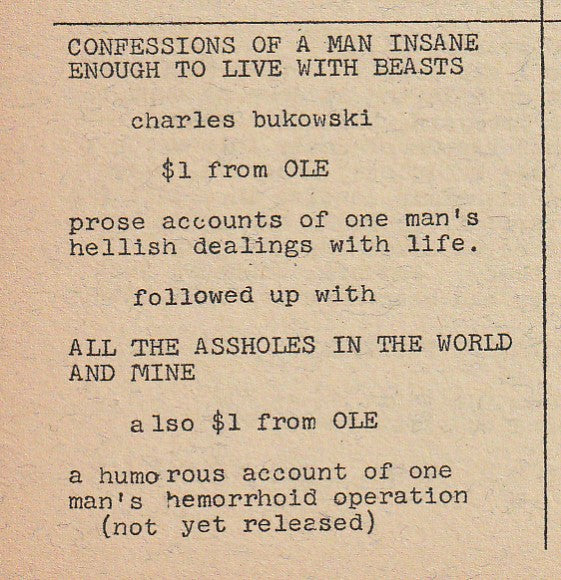 OLE 4: Book Advertisement, Book Review, Product Review and One First Appearance Poem (1966)