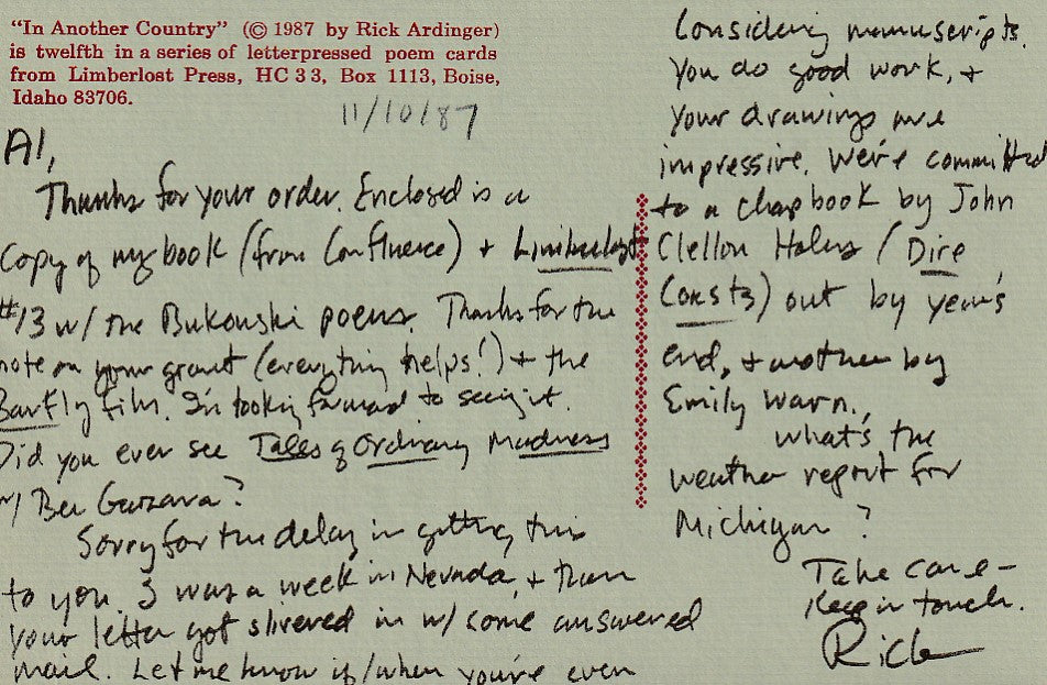 The Limberlost Review No. 13 -- Two First Appearance Charles Bukowski Poems (1984)