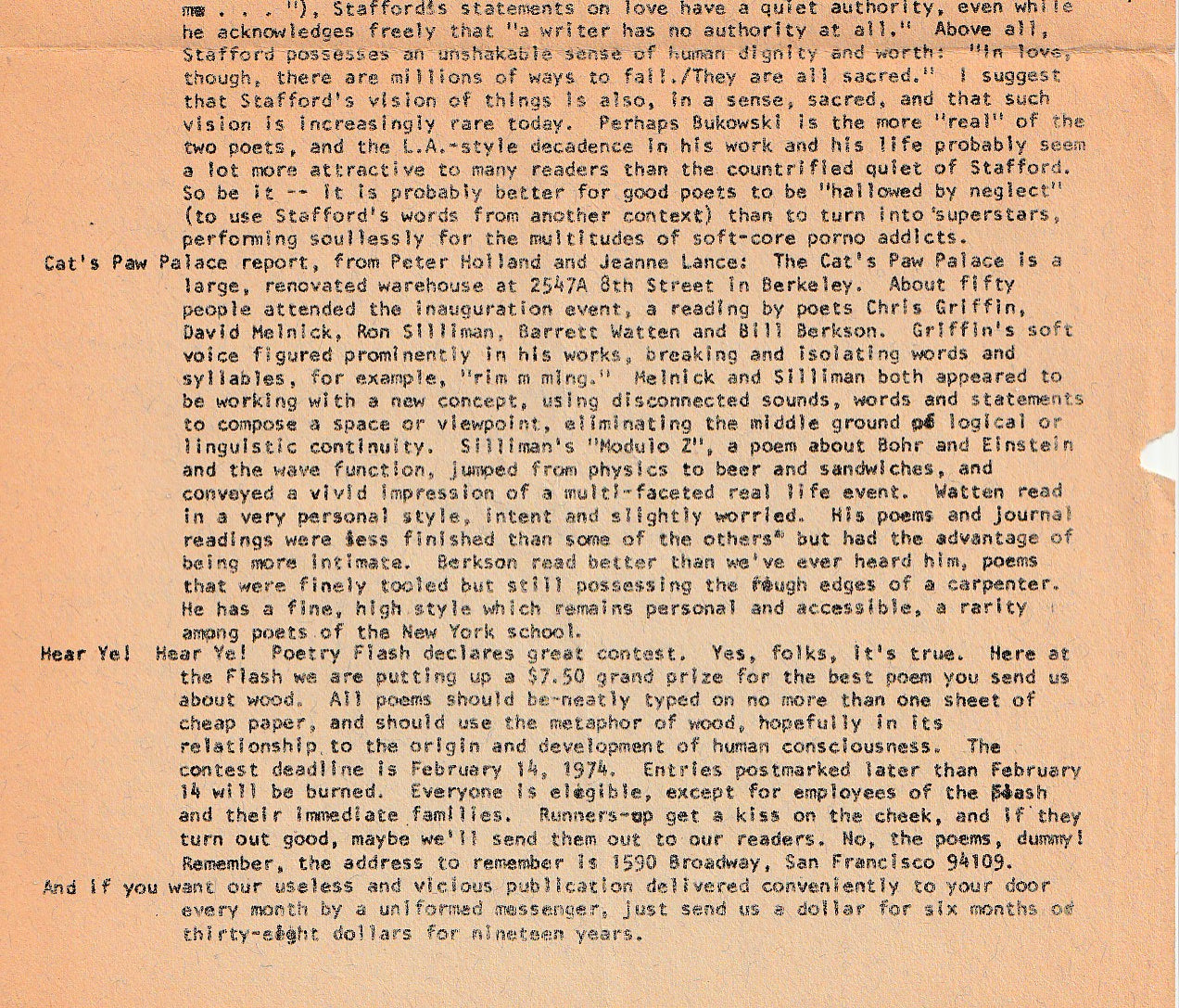 Poetry Flash Review -- Hilarious Review of Bukowski’s 1973 Reading with William Stafford at the San Francisco Museum of Art (1974)
