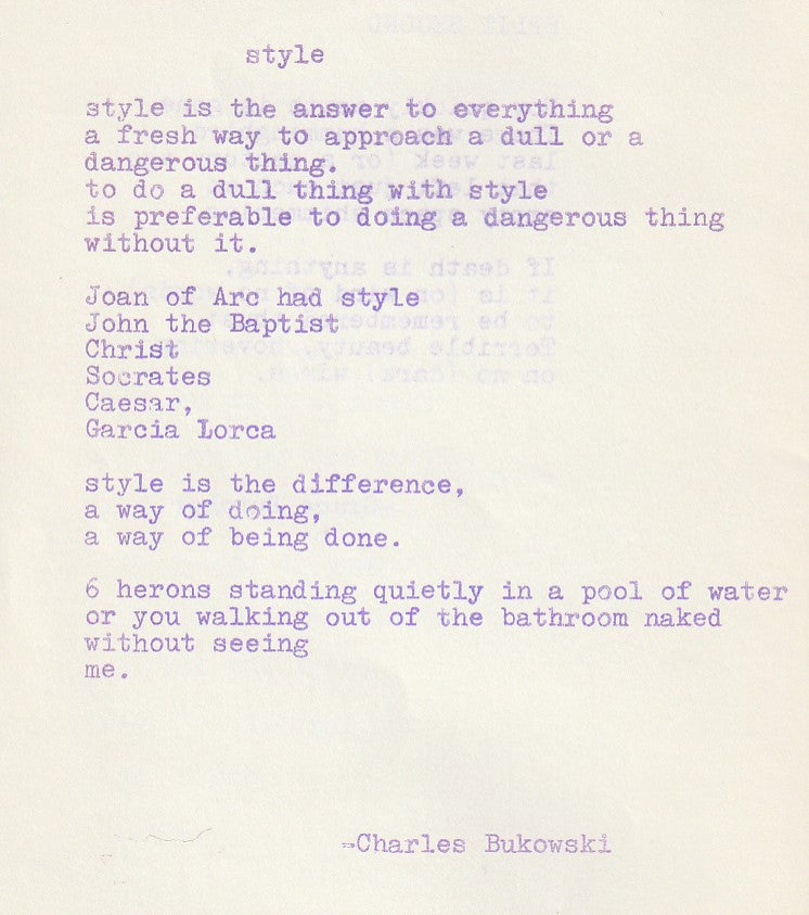 Out of Sight Library, Not in Fogel: One Charles Bukowski Poem (1972)