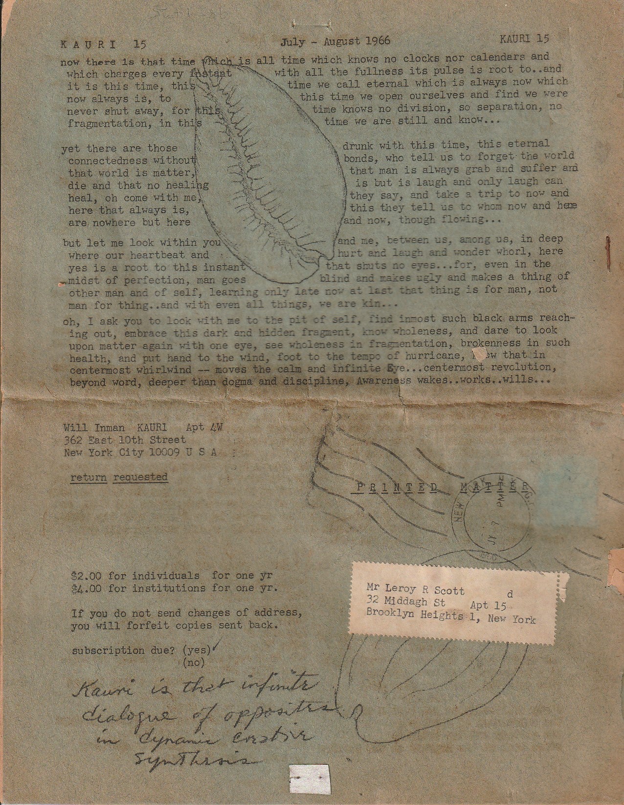 Kauri No. 15 -- Letter Excerpt and One Early Charles Bukowski Bit Of Prose (1966)