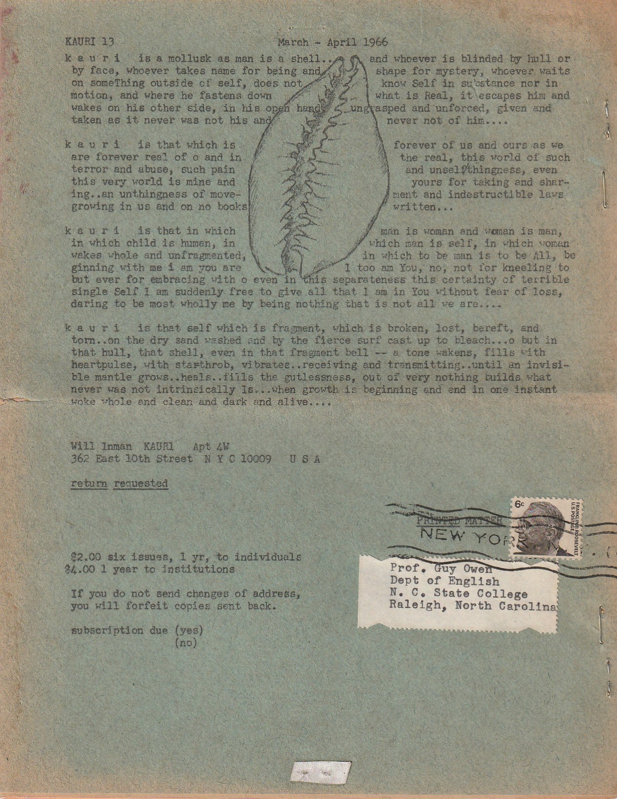 Kauri No. 13 -- Two Uncollected Charles Bukowski Poems (1966)