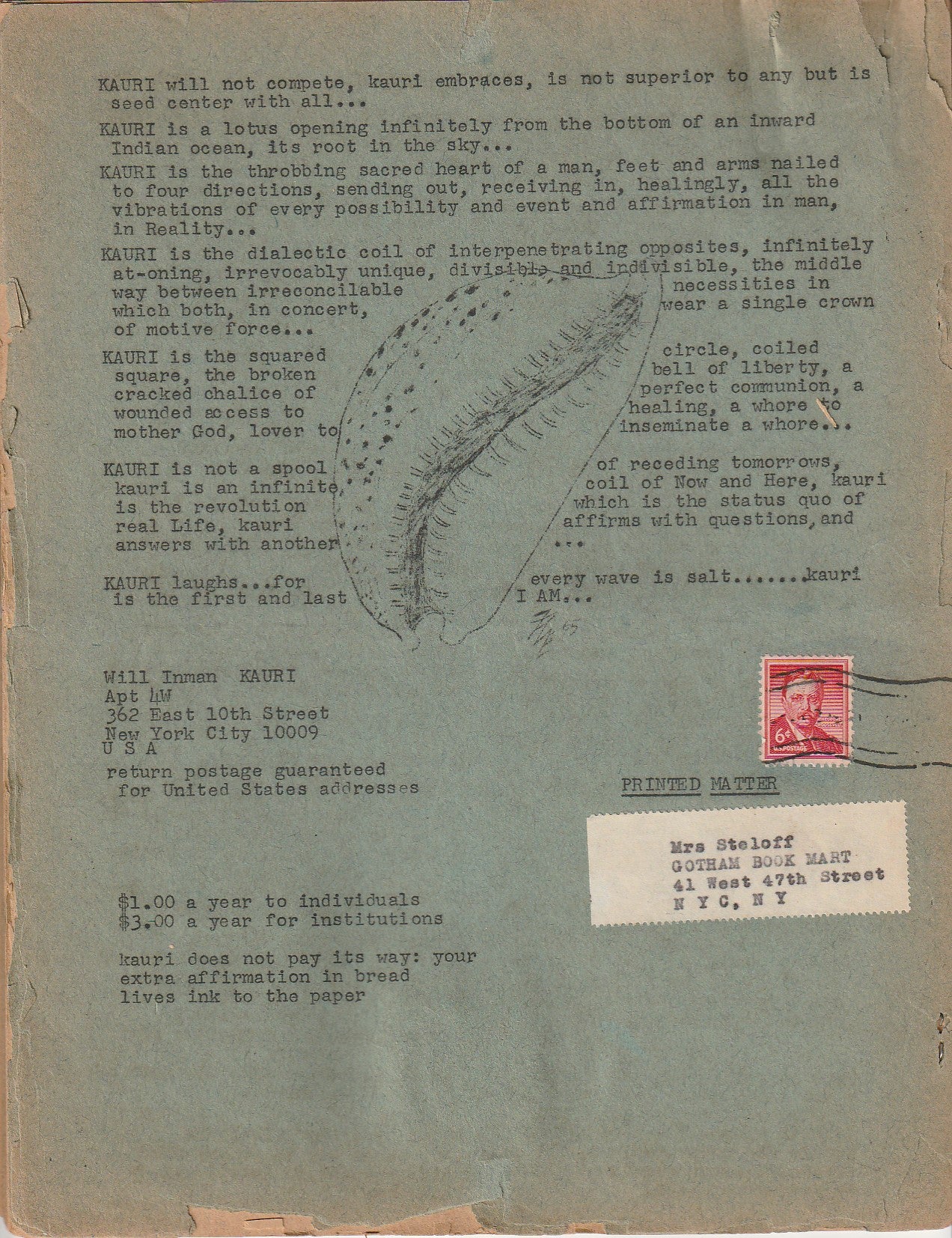Kauri No. 10 -- One First Appearance Poem by Charles Bukowski Poem (1965)