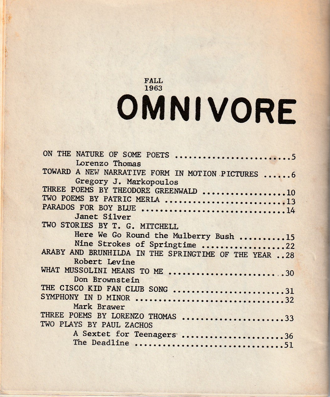 Omnivore No. 3 -- One Large Advertisement for Guest Poet Charles Bukowski (1963)
