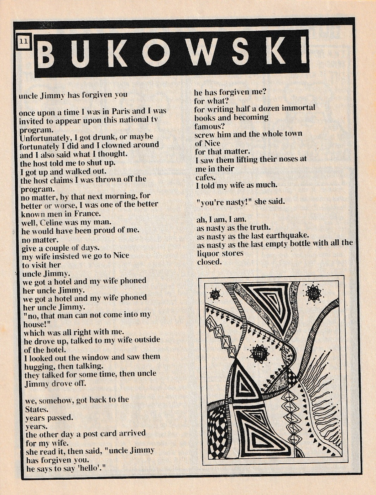 Half-Truth 14 -- One Uncollected Charles Bukowski Poem (1993)