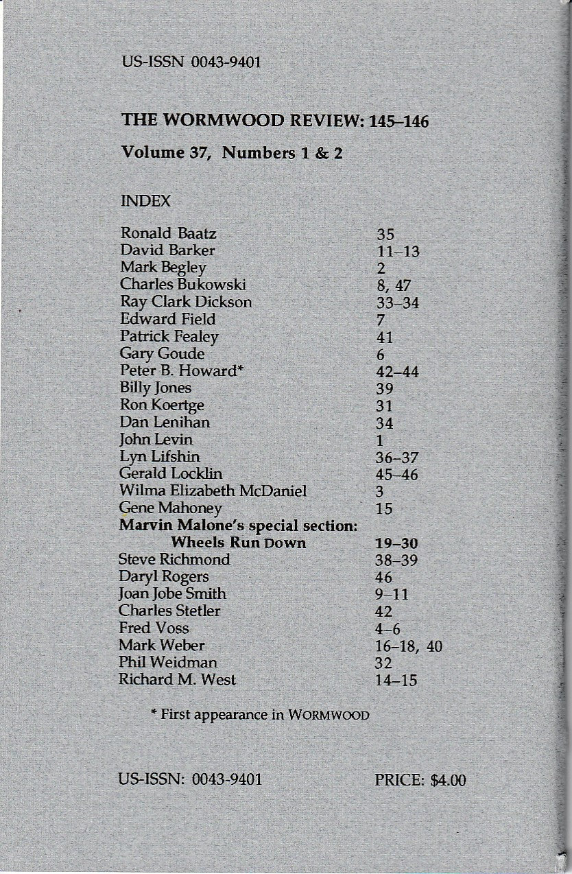 Wormwood Review 145 – 146 #539/600 -- Final Issue: Special Marvin Malone Issue of Wormwood Review with Charles Bukowski Drawings and Short Poem, Malone, Malone.