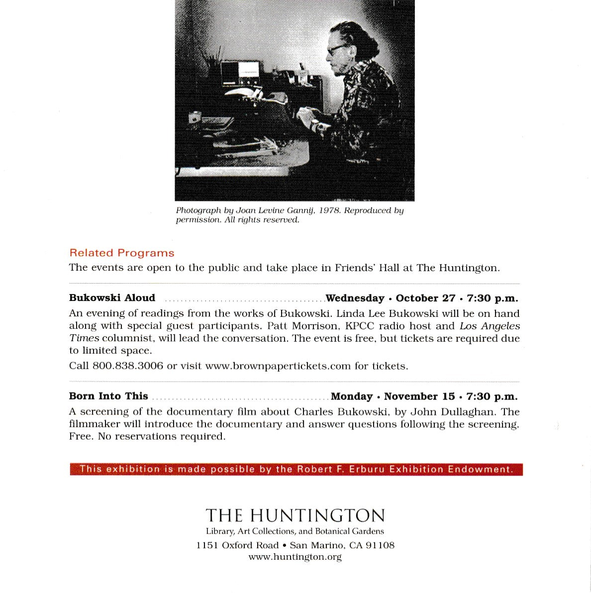 Charles Bukowski Poet on the Edge: Huntington Library Exhibit (2011)