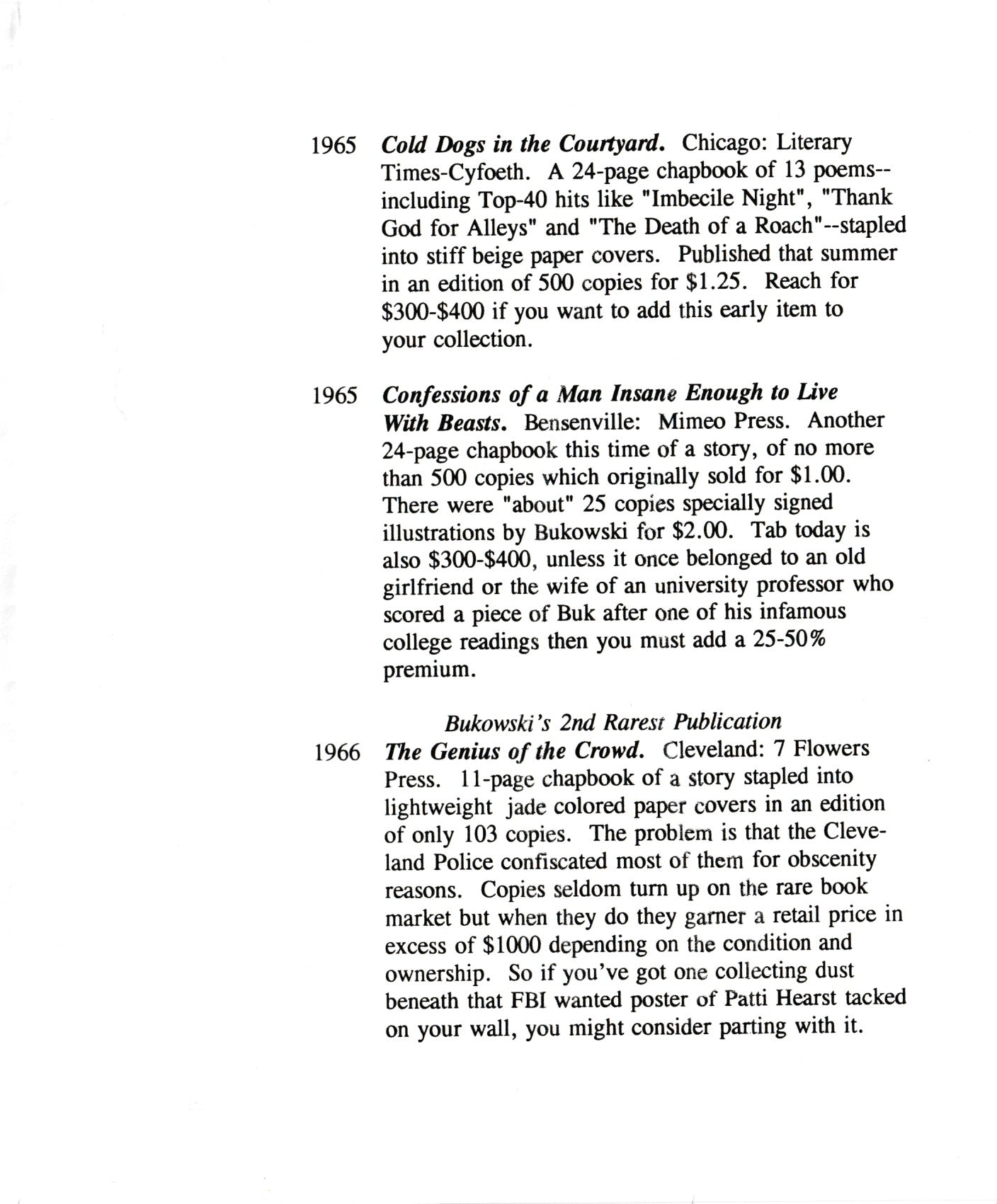 Charles Bukowski: A Publishing History, featuring David Gregor