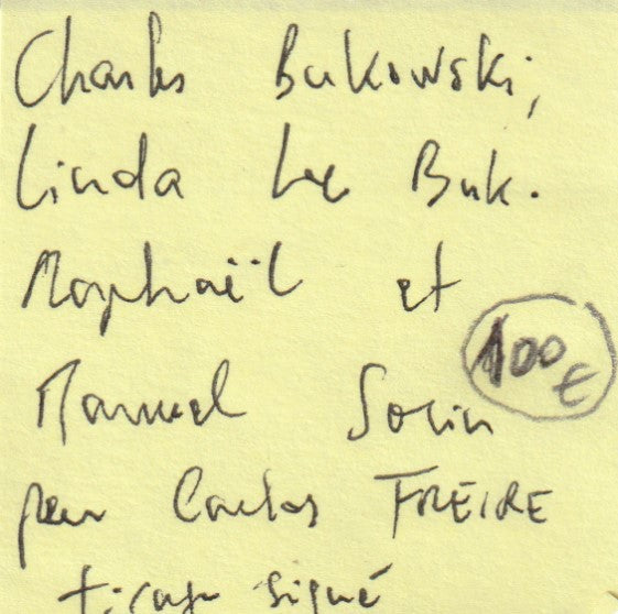 Bukowski and Linda Lee in Paris (4” x 5.75”) signed by Carlos Freire