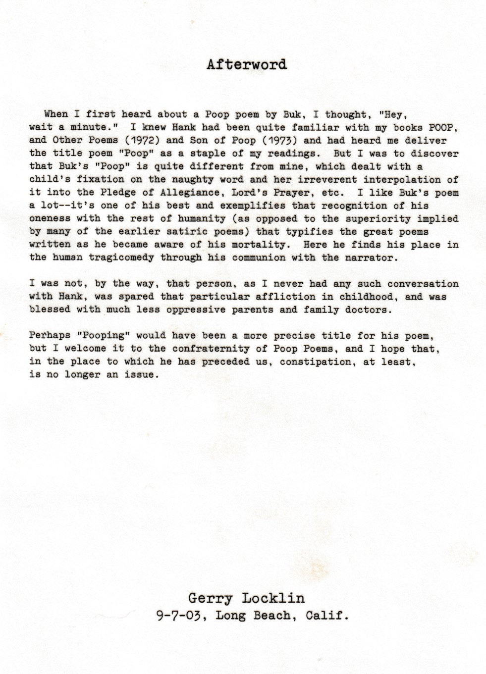 Limited Edition #40/100: POOP -- Photographs of Charles Bukowski by Michael Montfort