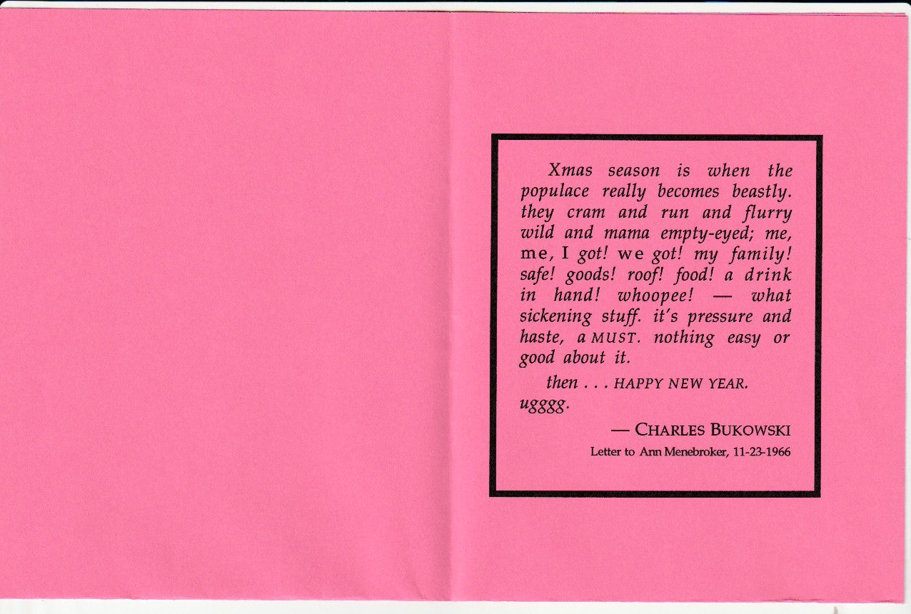 Cooney New Years Card with Excerpt from Bukowski Letter (#61/75), Pink Variant