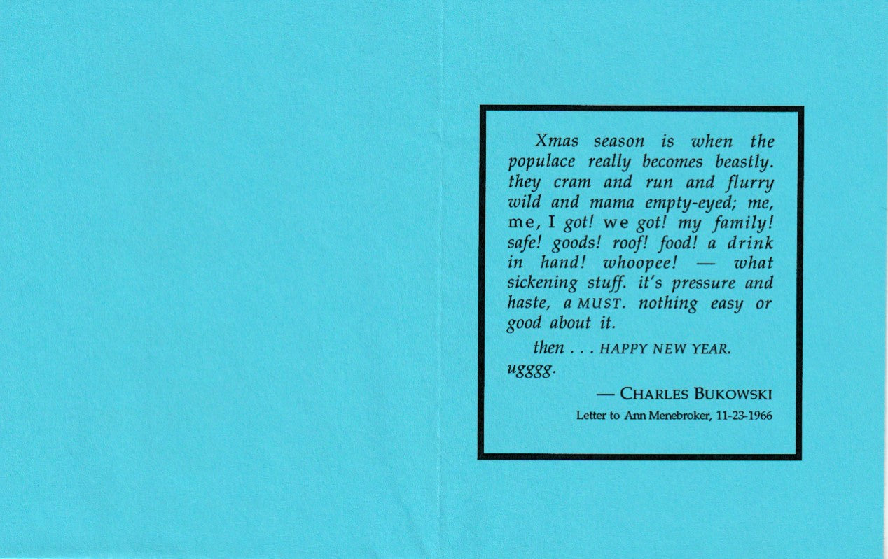 Cooney New Years Card with Excerpt from Bukowski Letter, Blue Variant