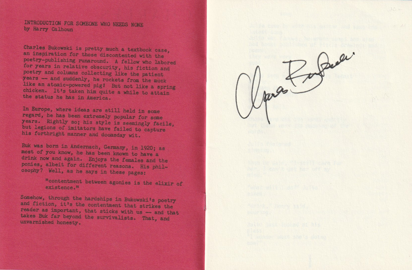 Signed by Charles Bukowski: Pig in a Pamphlet 12 (1985)