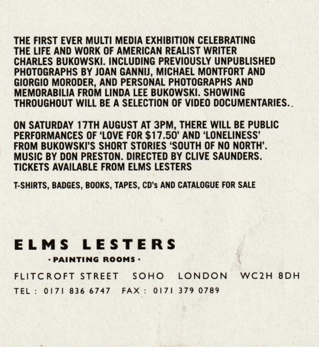 Exhibition Catalog and Flyer: ELMS LESTERS CELEBRATES CHARLES BUKOWSKI