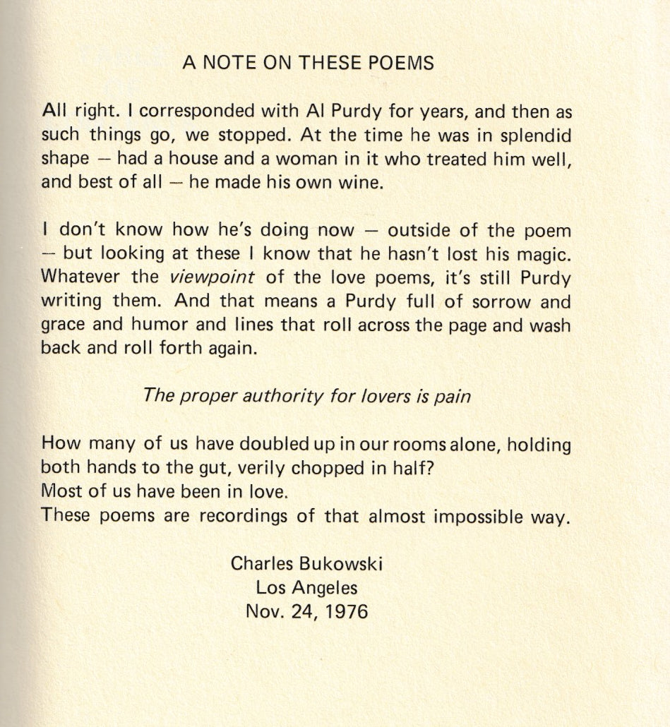 Charles Bukowski Introduction to At Marsport Drugstore by Al Purdy