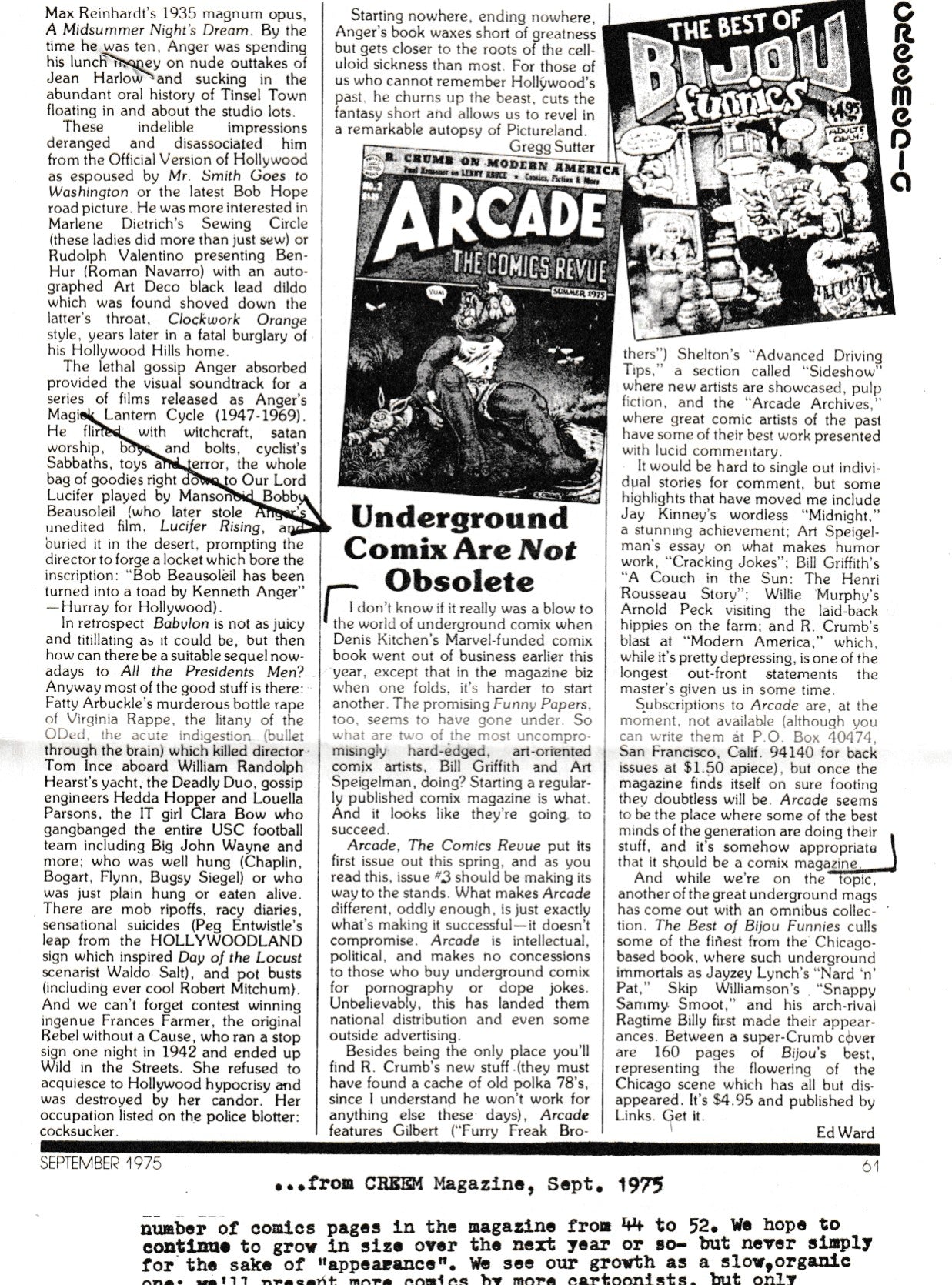 Signed Issue of Arcade 3 with a Bukowski Short-Story Illustrated by R. Crumb