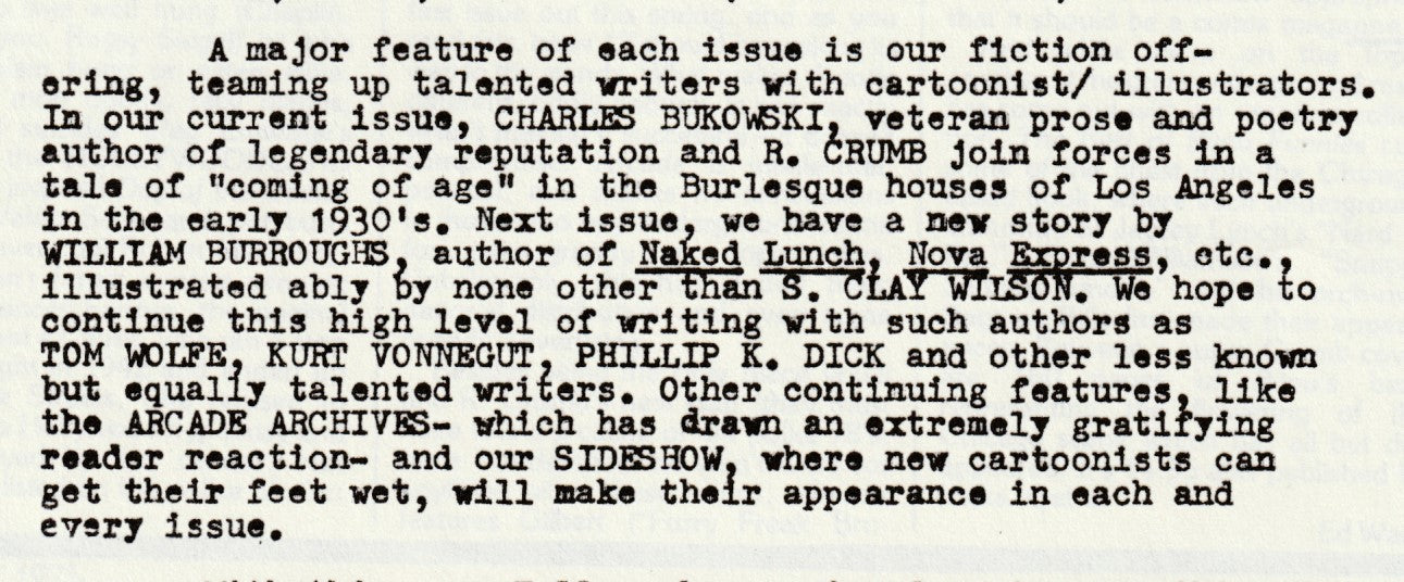 Signed Issue of Arcade 3 with a Bukowski Short-Story Illustrated by R. Crumb