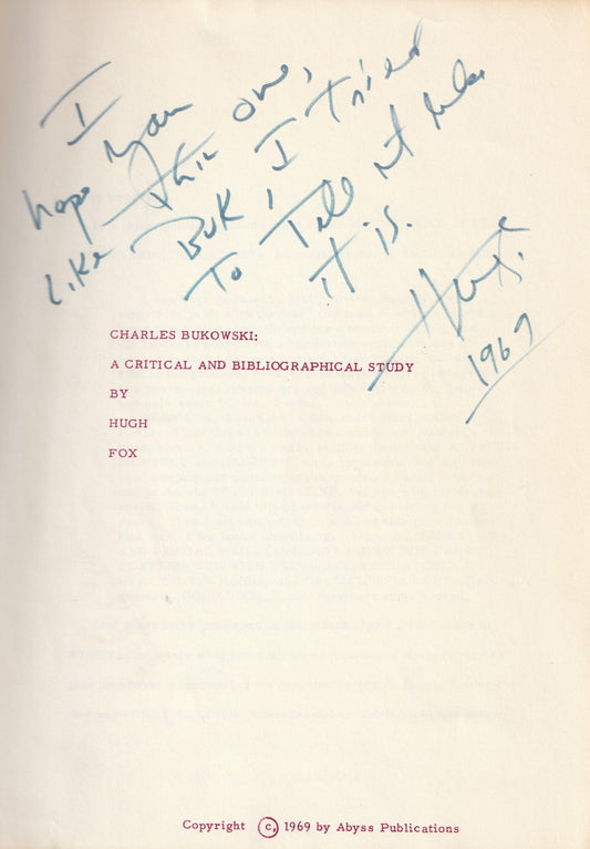 Charles Bukowski’s Personal Copy: Charles Bukowski: A Critical and Bibliographical Study