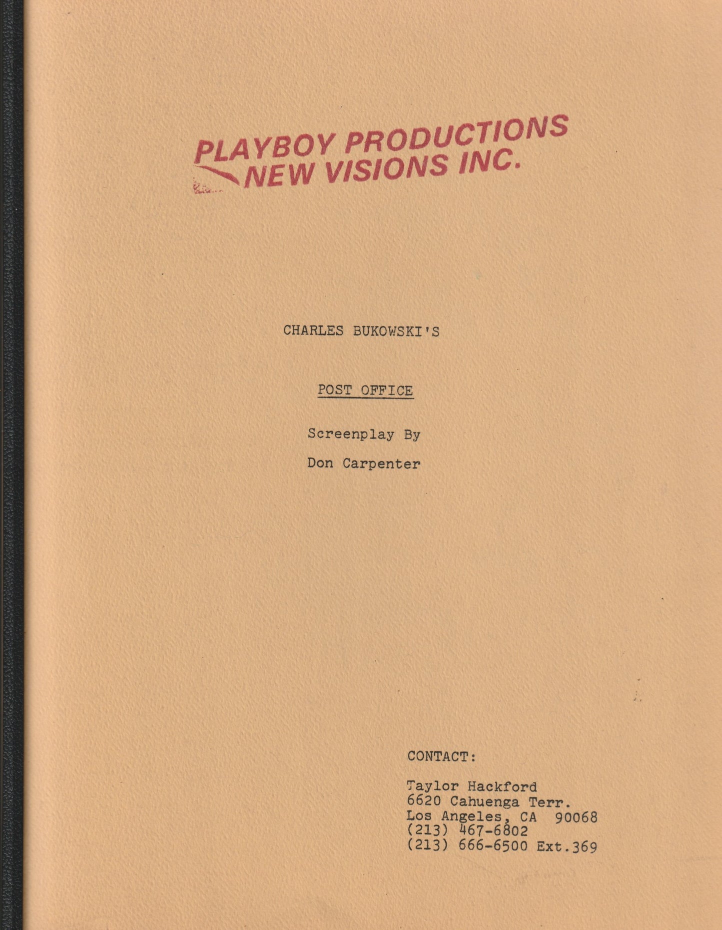 Post Office Screenplay Signed by Bukowski for a Taylor Hackford Film