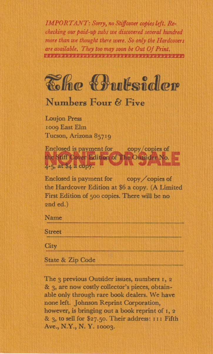 The Outsider 4/5 -- Pristine Hardcover Copy (1/500) with Ephemera