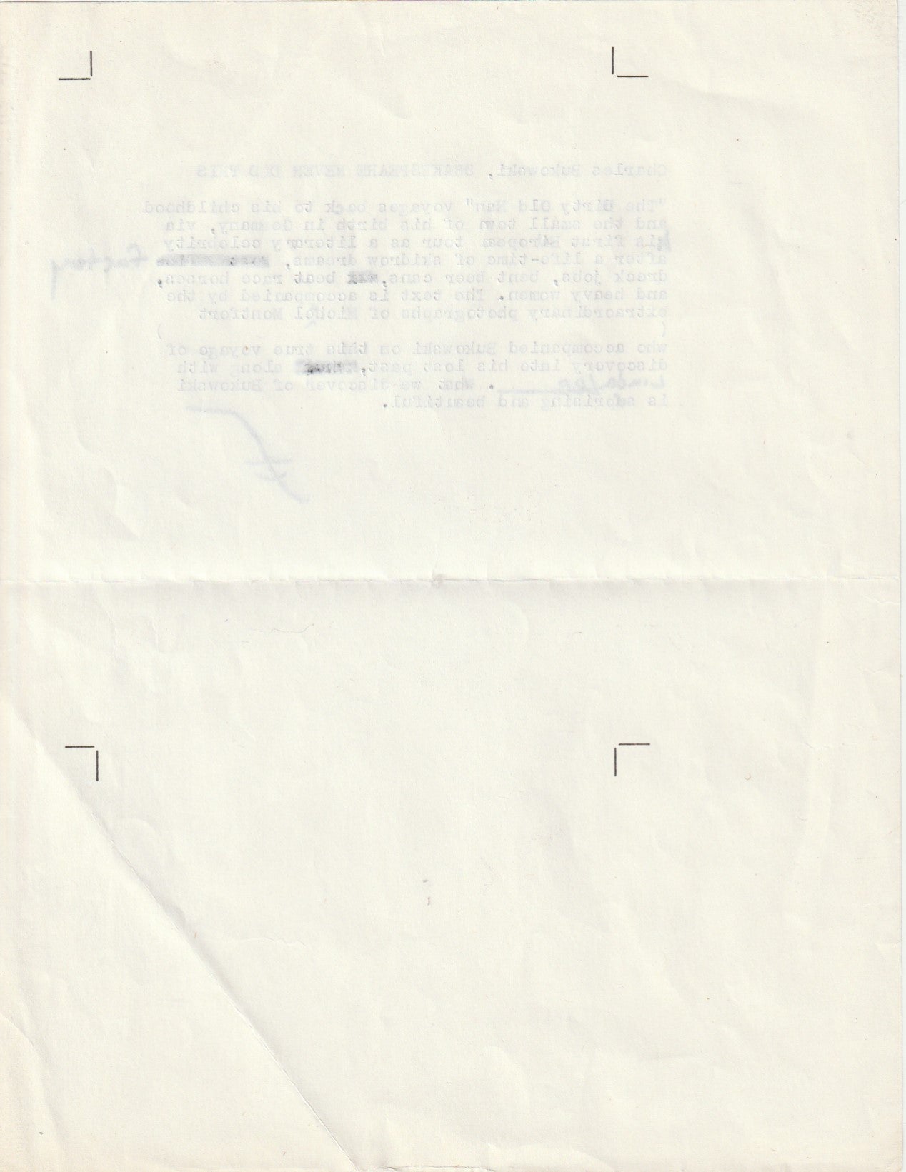 Signed by Bukoski with Book Description Signed by Ferlinghetti: Shakespeare Never Did This (1979)