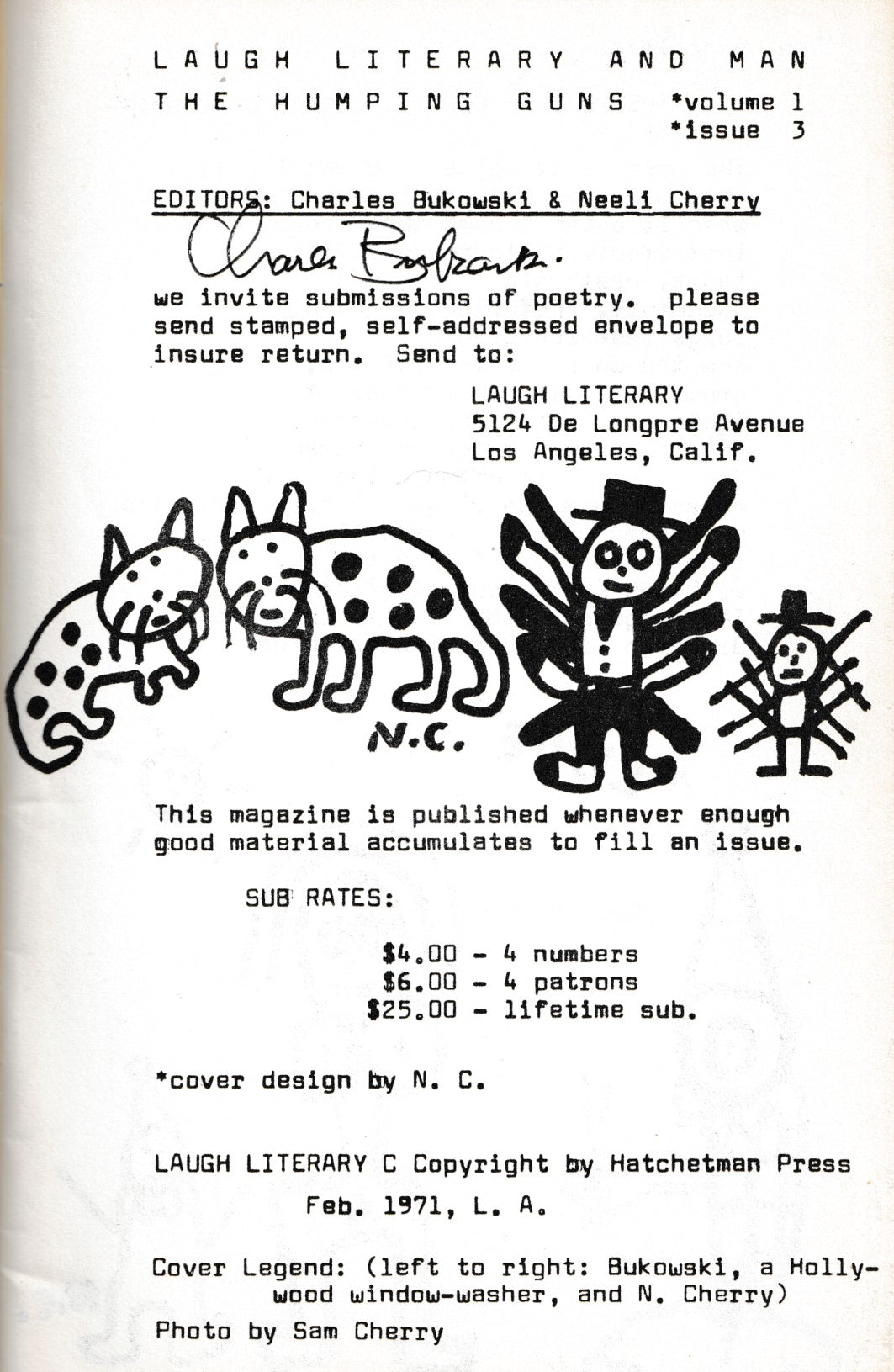 Signed by Charles Bukowski: Laugh Literary And Man The Humping Guns No. 3, Charles Bukowski as Publisher, Poet and Editor