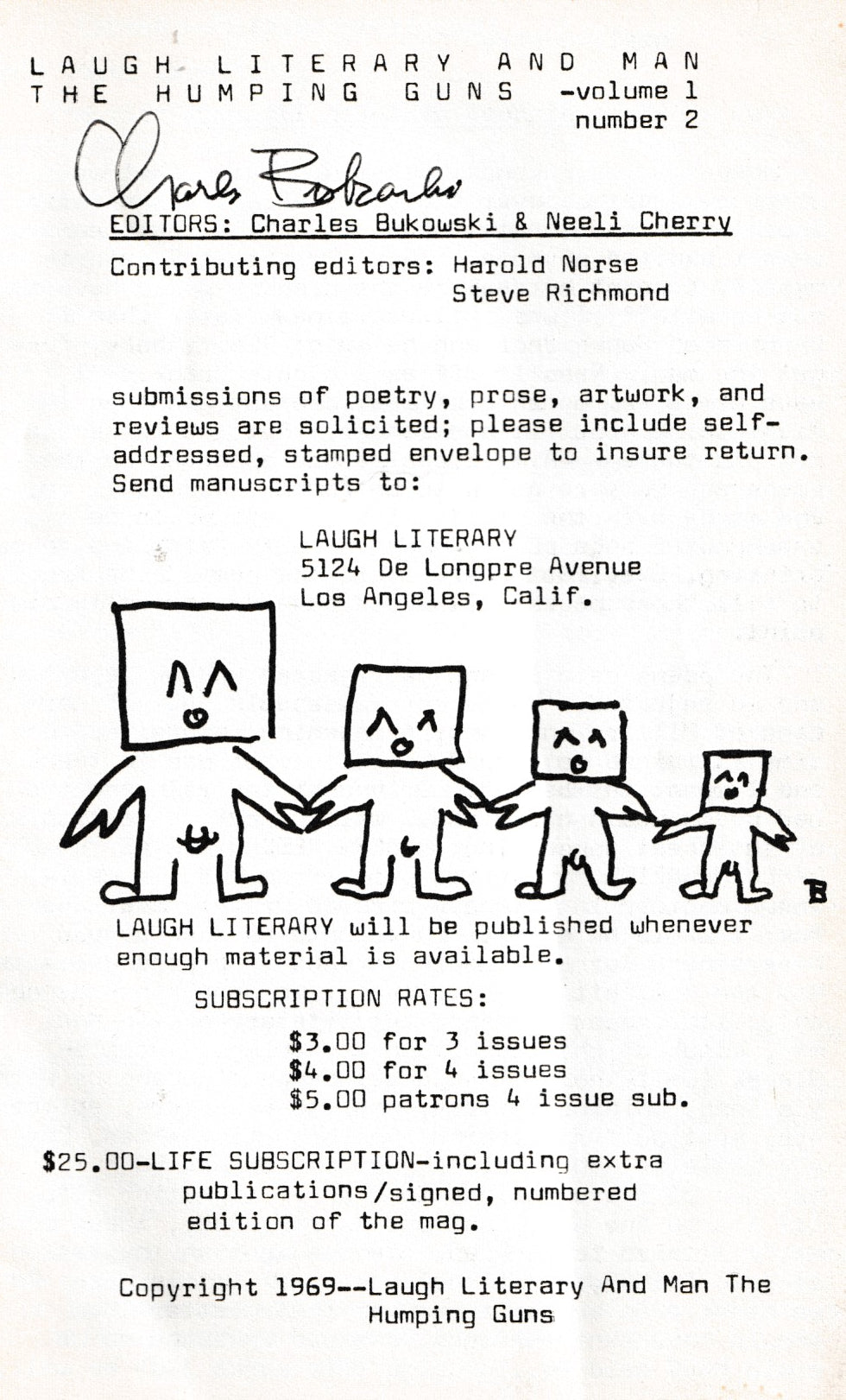 Signed by Charles Bukowski: Laugh Literary And Man The Humping Guns No. 2, Bukowski as Publisher, Poet and Editor