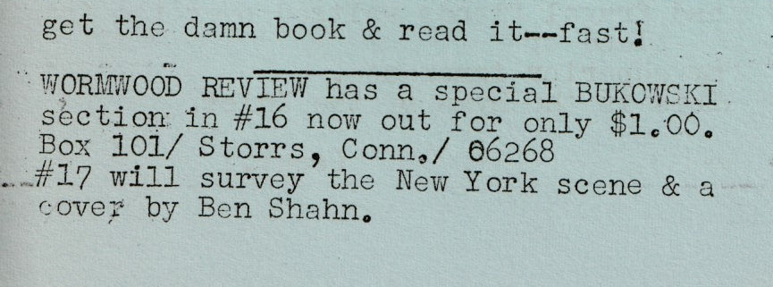 OLE 1: Full-Page Original Art by Blazek, One Uncollected Poem, Two First Appearance Poems by Charles Bukowski (1964)