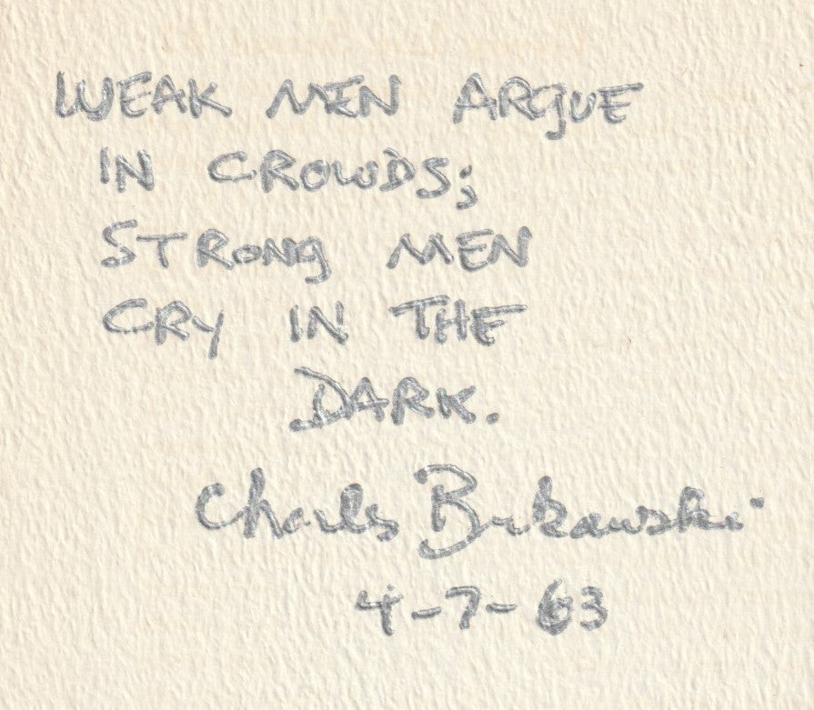 Rare Copy of It Catches My Heart in Its Hands: Signed Twice by Bukowski with Two Quotations. One on Rare White Paper Stock. Includes Custom Clamshell Box and Ephemera