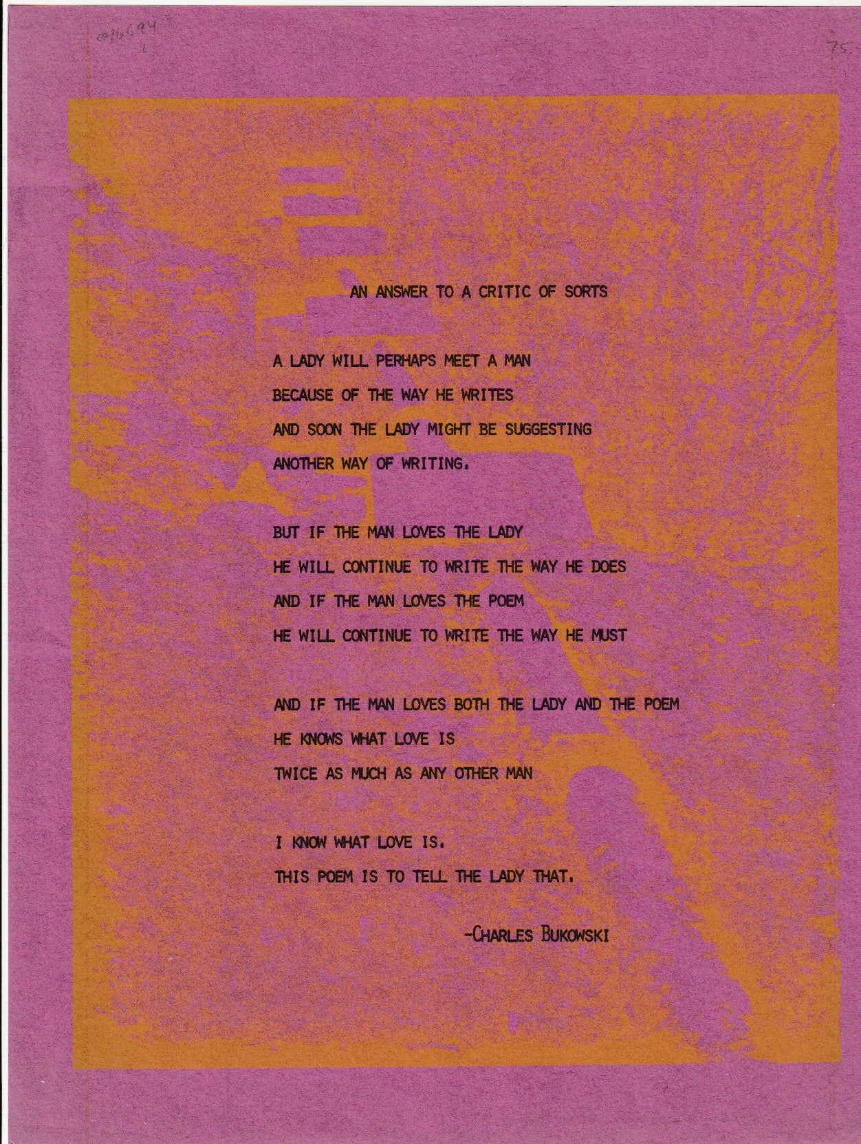 An Answer to a Critic of Sorts: Extremely Rare Charles Bukowski Broadside