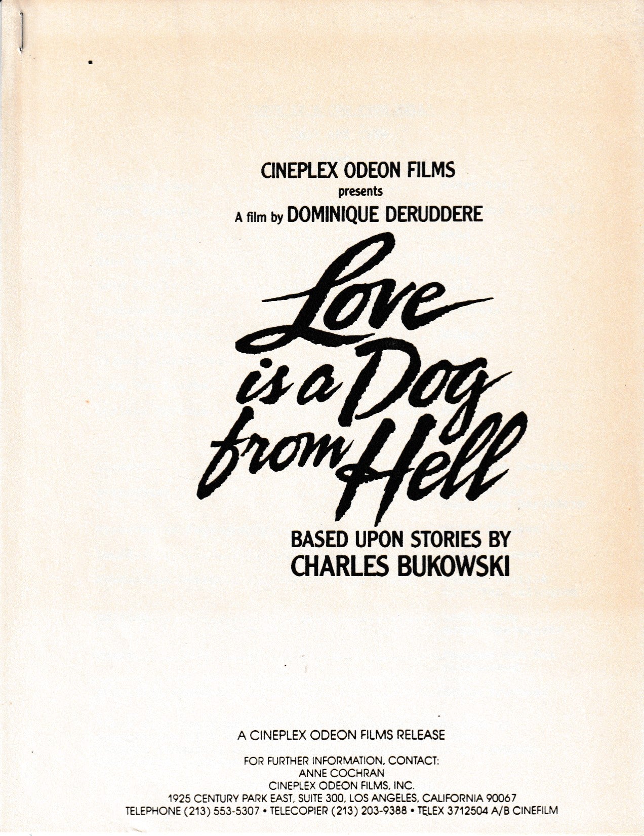 Love Is a Dog From Hell (Crazy Love) Film Press Kit