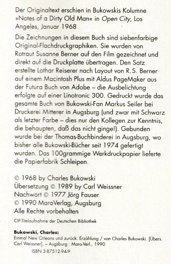 Signed by Charles Bukowski: Einmal New Orleans Und Zuruck
