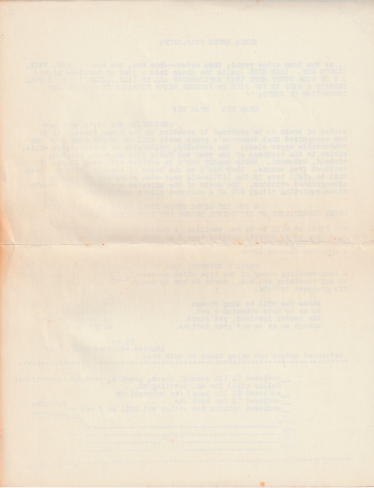 Confessions of a Man Insane Enough to Live with Beasts with Book Announcement: First Book of Prose by Charles Bukowski (1965)