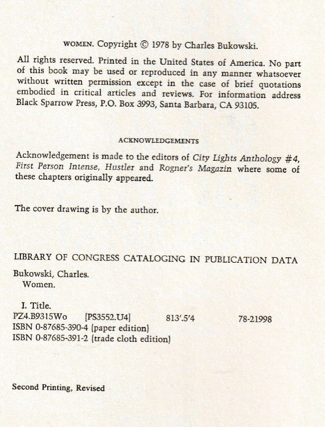 Women Second Edition, Revised: True First Printing of Bukowski’s Work