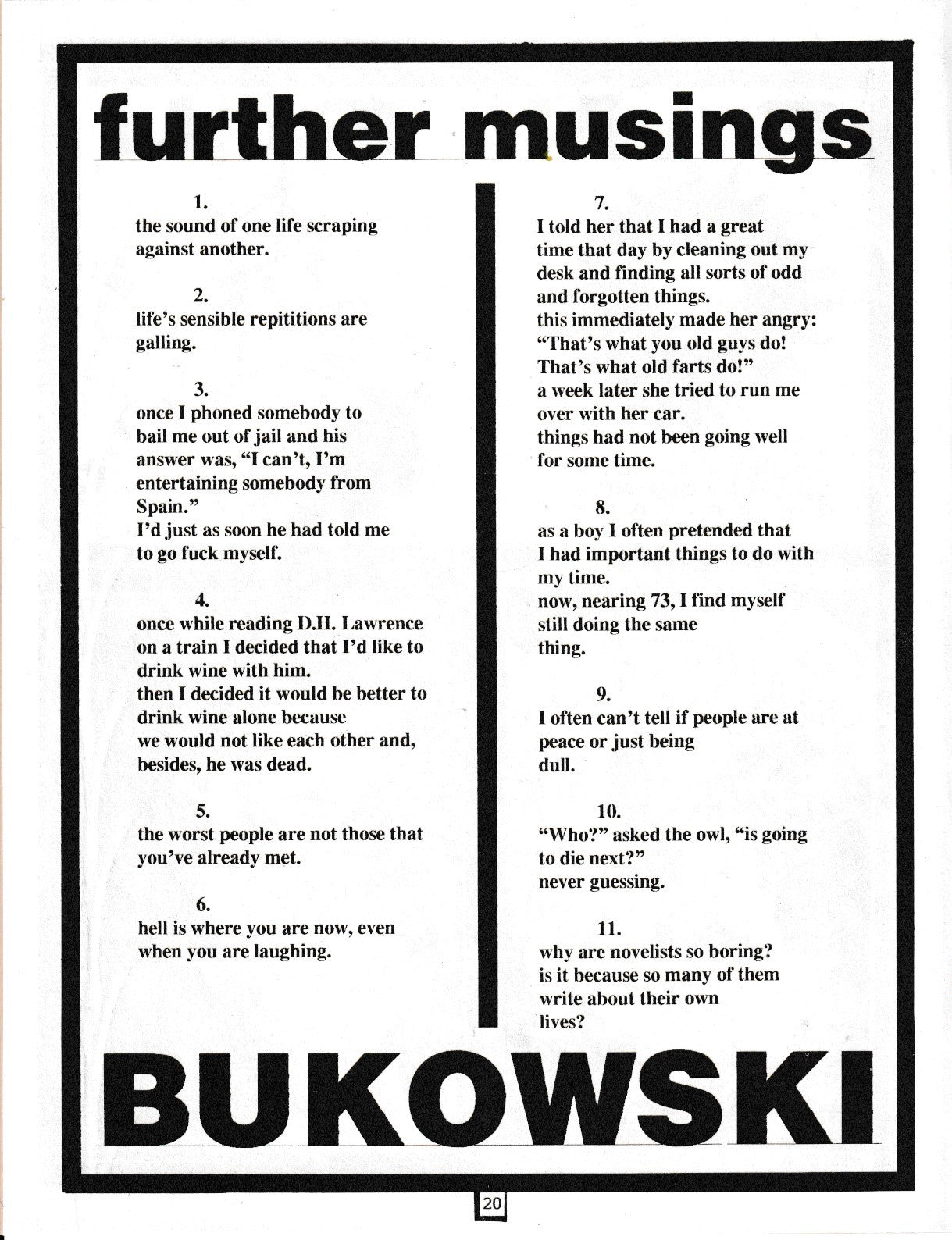 Half-Truth 16 -- Musings By Charles Bukowski (1993)
