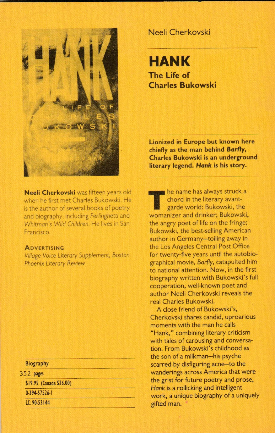 Unrevised Proofs: Hank The Life of Charles Bukowski by Neeli Cherkovski