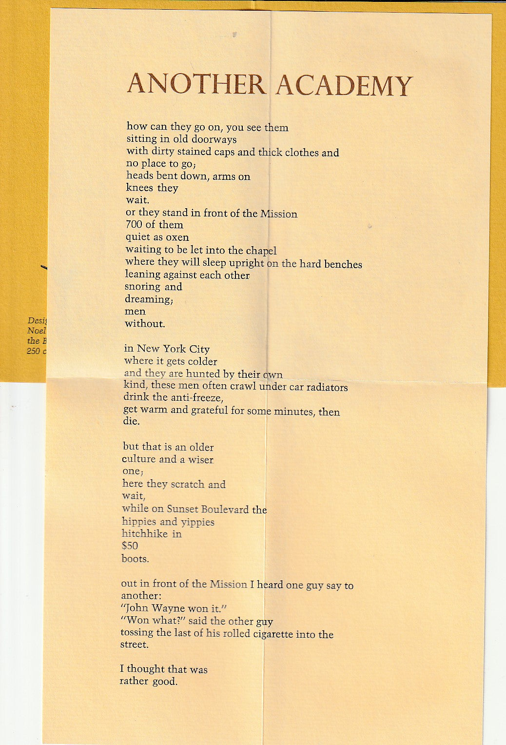 Another Academy – Charles Bukowski Broadside (#106/250)