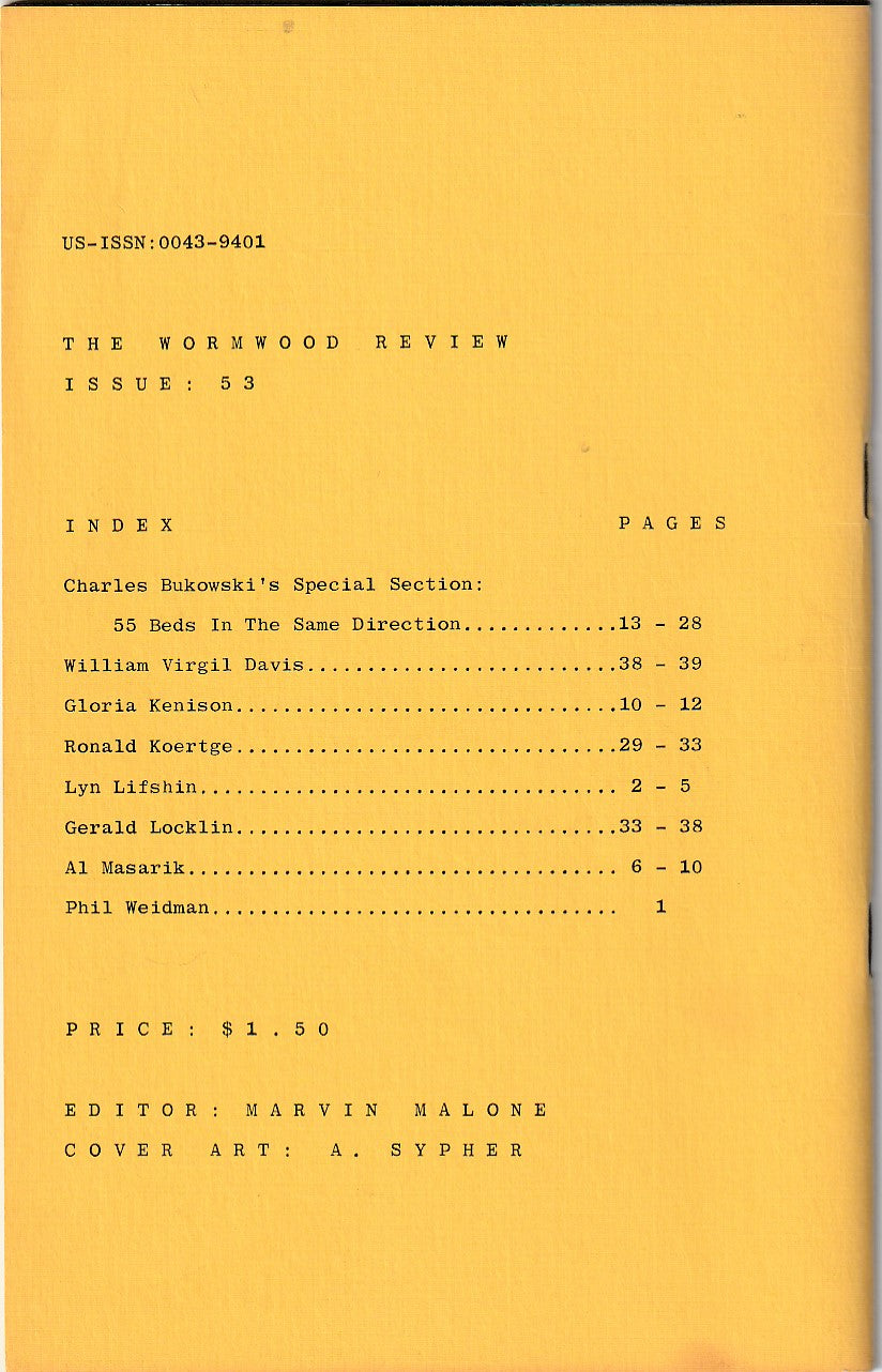 Wormwood Review 53 (#29/40) – Signed with Drawing and Quote by Charles Bukowski