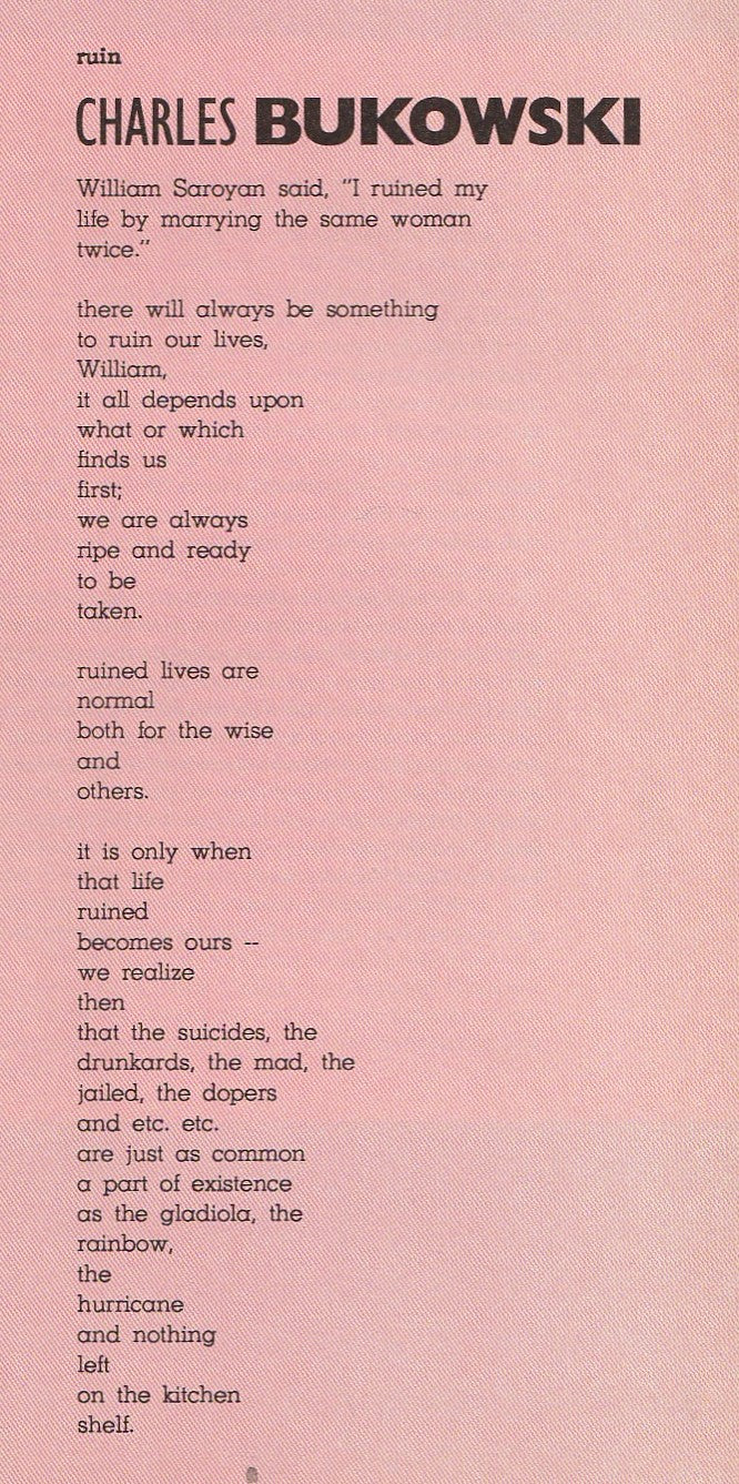 November/December 1989 -- One First Appearance Charles Bukowski Poem