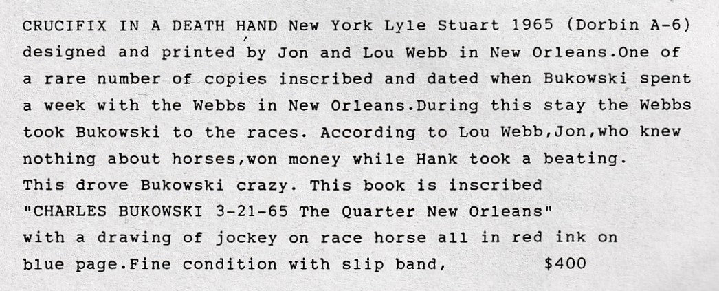 Crucifix In A Deathhand – From the Estate of Louise Webb and Ed Blair (Bukowski)