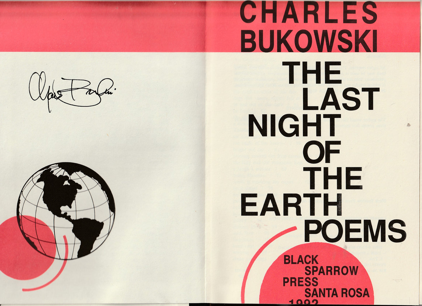 The Last Night Of The Earth Poems: Signed First Edition by Charles Bukowski