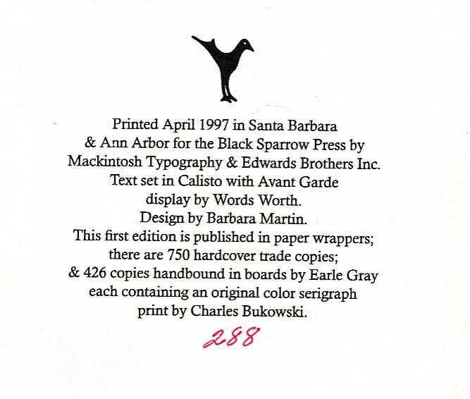 Bone Palace Ballet: Limited Edition (#288/426) with Serigraph by Charles Bukowski