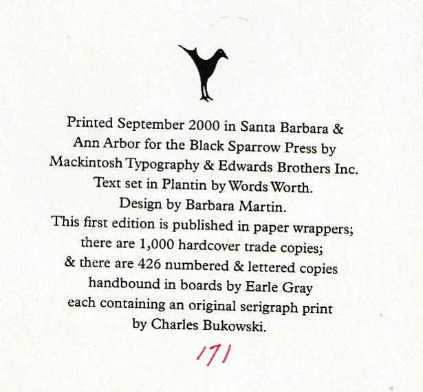 Open All Night: Limited Edition (#171/426) with Serigraph & Announcement by Charles Bukowski