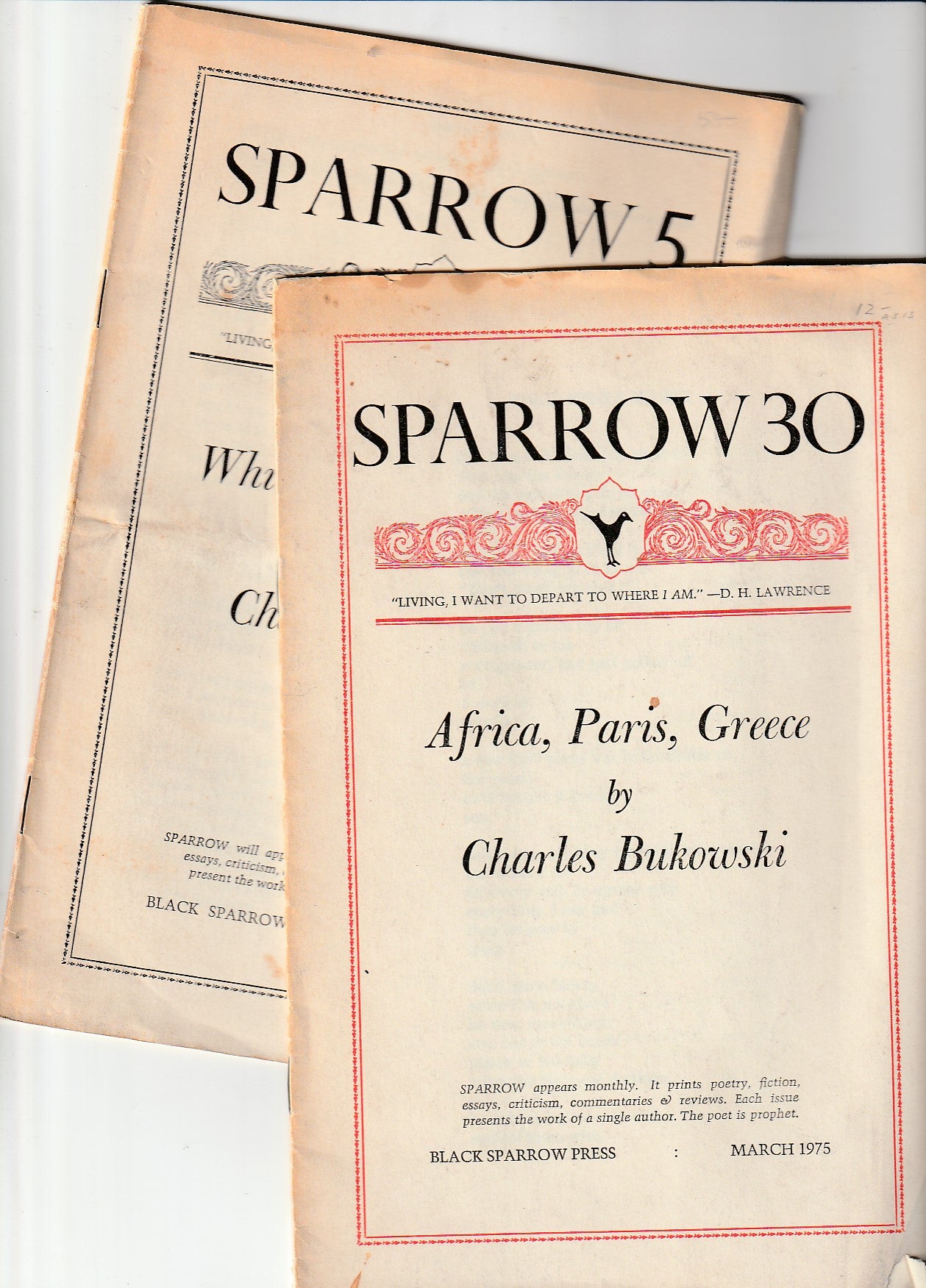 Sparrow magazine 30 and 72: Devoted to Poems by Charles Bukowski