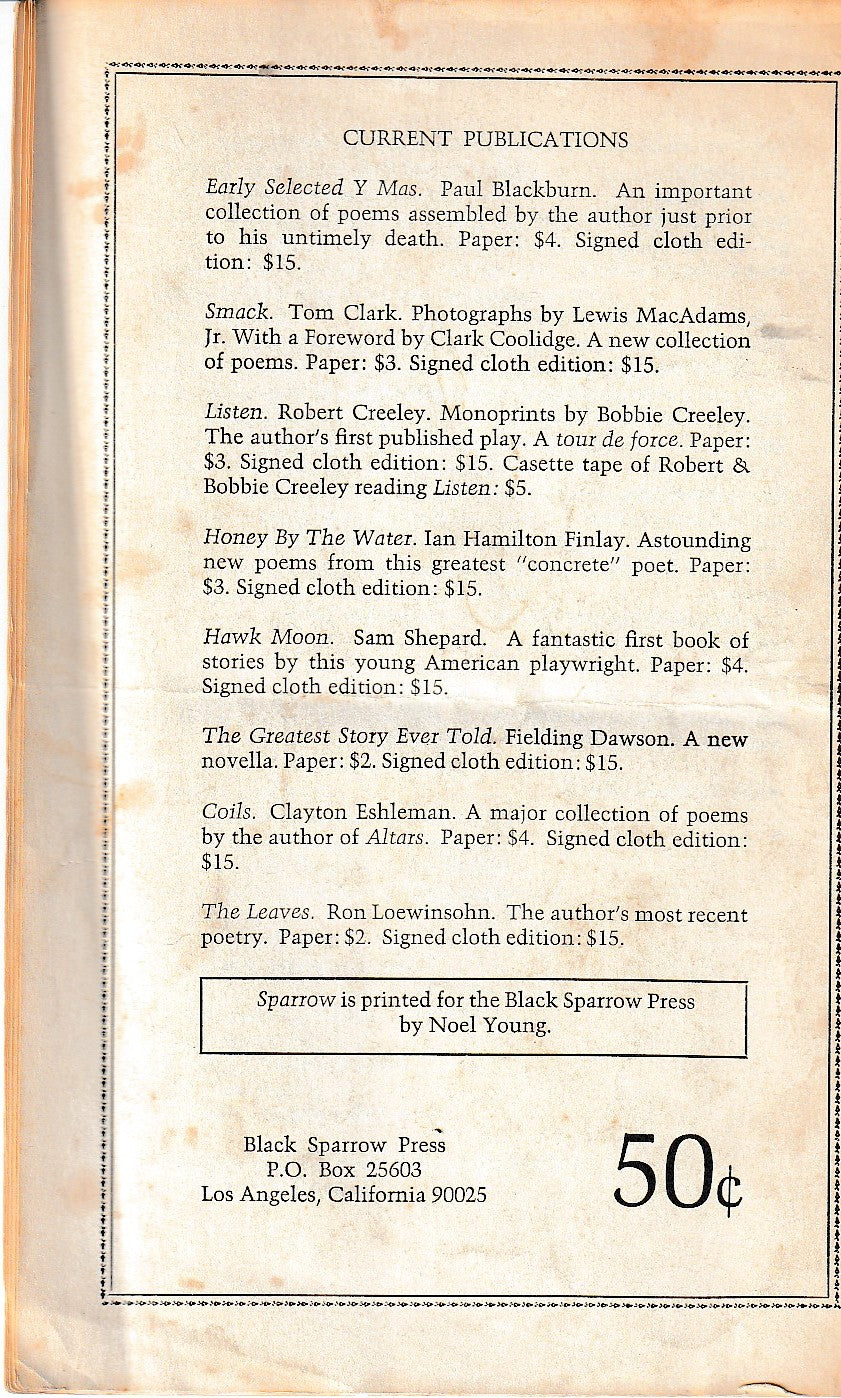 Sparrow magazine 30 and 72: Devoted to Poems by Charles Bukowski