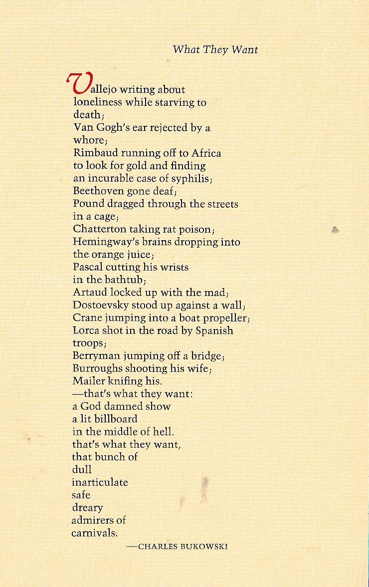 What They Want: Broadside Booklet by Charles Bukowski
