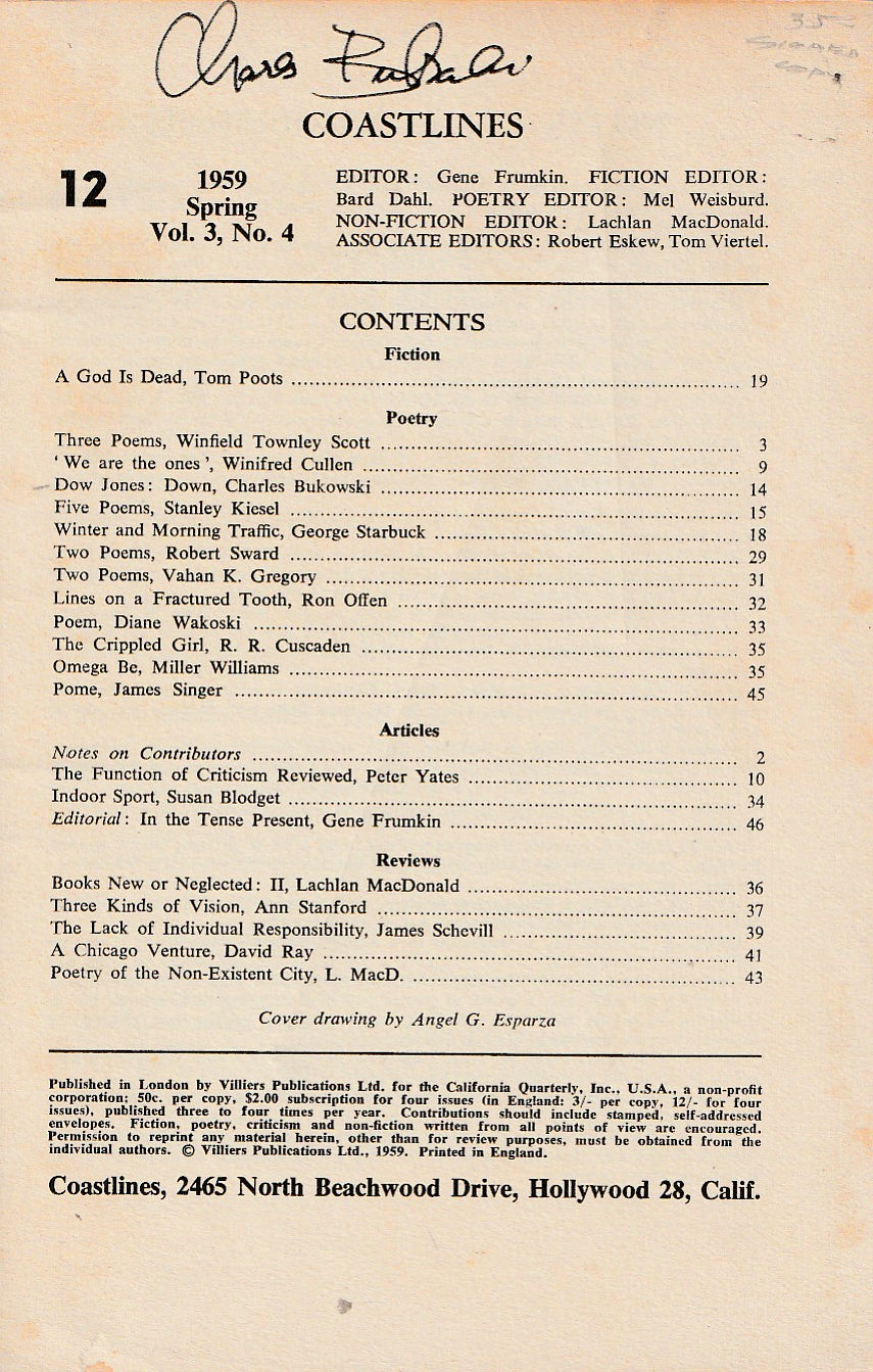 Coastlines 12: Signed by Charles Bukowski (1959)