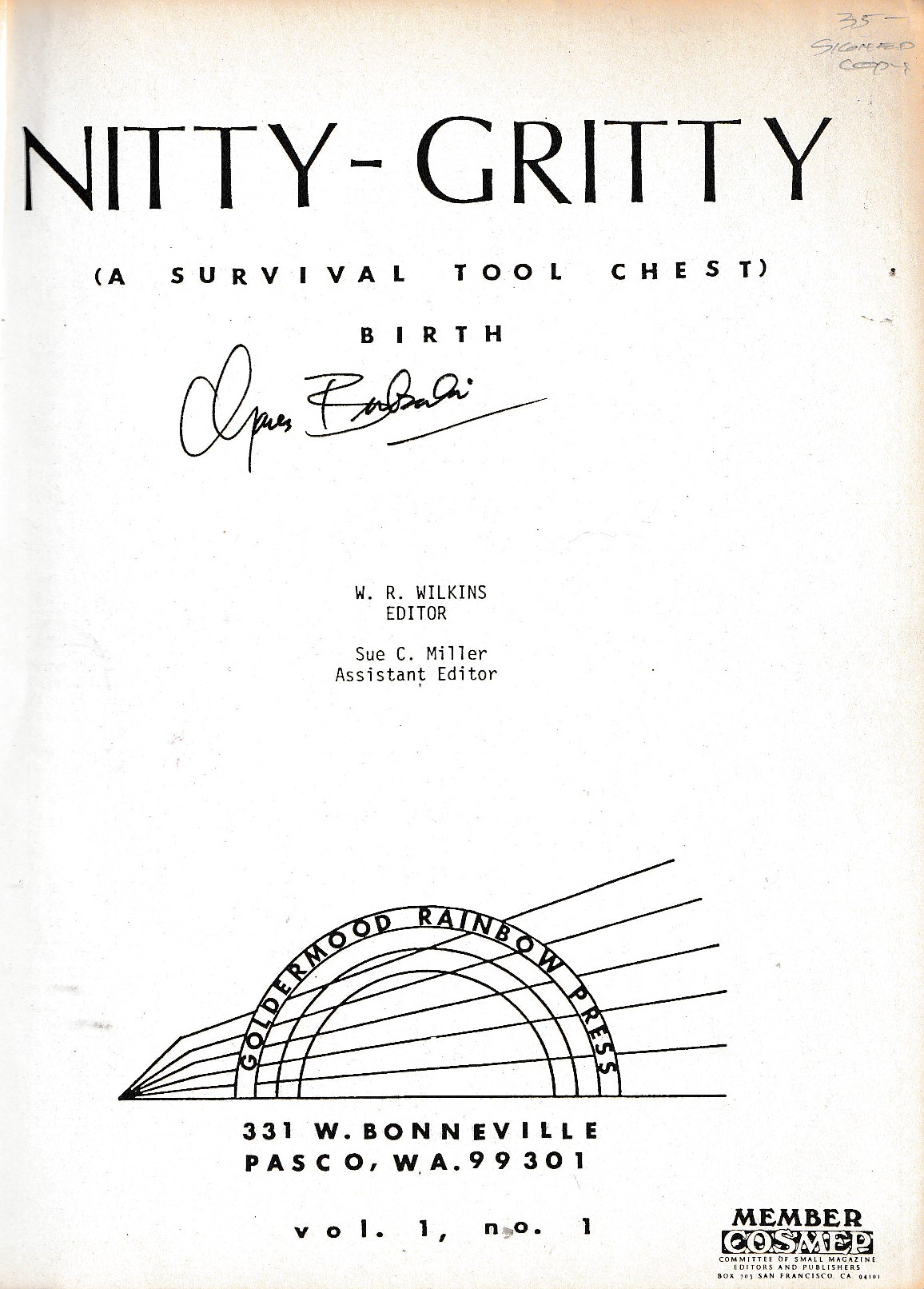 Nitty-Gritty Vol. 1, No. 1: w/ 86d Broadside Signed by Charles Bukowski